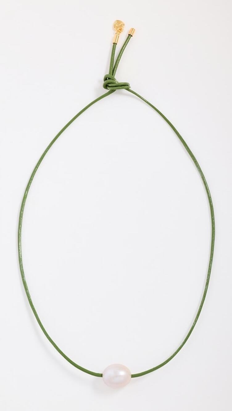 HART Palm Pearl Painted Leather Cord Necklace Green Pearl